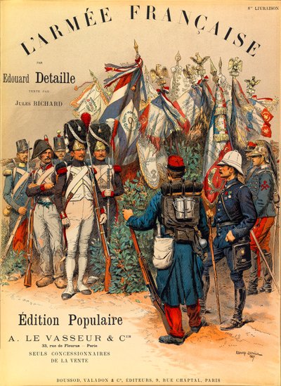 Typer og uniformer af den franske Armee af kaptajn Jules Richard, illustreret af Edouard Detaille (1848-1912): Første omslag til bogen "" L