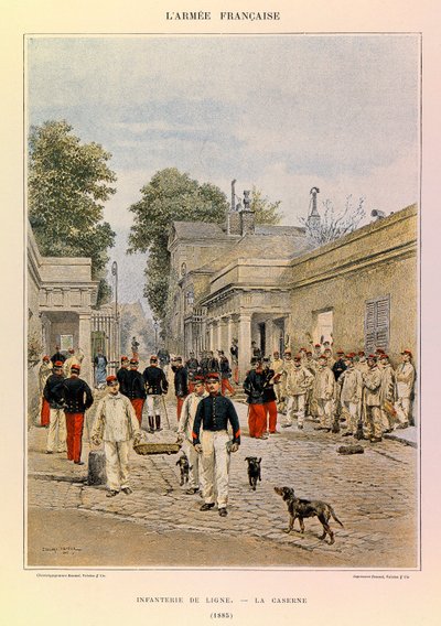Typer og uniformer af kaptajn Jules Richards franske Armee, illustreret af Edouard Detaille (1848-1912): Linieinfanteri: Kasernen i 1885, Privat samling af Jean Baptiste Edouard Detaille