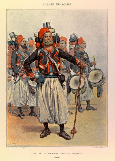 Typer og uniformer af kaptajn Jules Richards franske armé, illustreret af Edouard Detaille (1848-1912): Zouaves: Tromme i landdragt i 1886, privat samling af Jean Baptiste Edouard Detaille