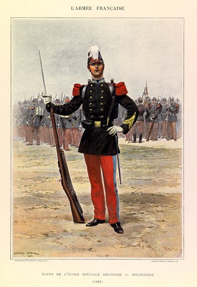 Typer og uniformer af kaptajn Jules Richards franske Armee, illustreret af Edouard Detaille (1848-1912): Elev af specialmilitærskolen: infanteri i 1885, privat samling af Jean Baptiste Edouard Detaille