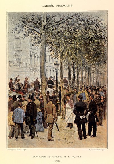 Typer og uniformer af kaptajn Jules Richards franske armé, illustreret af Edouard Detaille (1848-1912): krigsministerens stab i 1884, privat samling af Jean Baptiste Edouard Detaille
