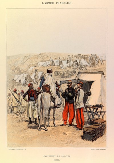 Typer og uniformer af kaptajn Jules Richards franske armé, illustreret af Edouard Detaille (1848-1912): Camp of Zouaves i 1886, privat samling af Jean Baptiste Edouard Detaille