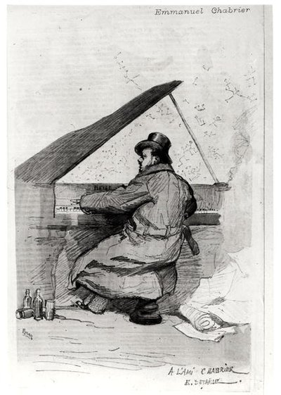 Alexis Emmanuel Chabrier (1841-94) ved klaveret, indgraveret af Florian (se også 165875) af Jean Baptiste Edouard after Detaille
