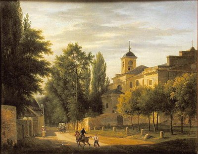 Udsigt over kirken Ville dAvray i c.1820 af Jean Baptiste Gabriel Langlace