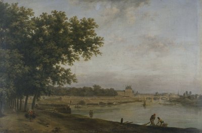 Tuilerierne og Pont Royal, set fra Cours-la-Reine, i 1783 (olie på lærred) af Jean Baptiste Genillion