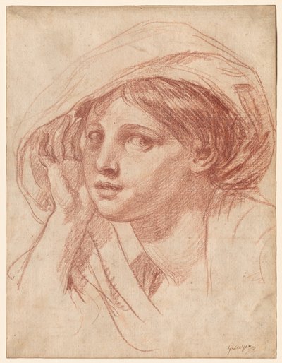Hoved af en ung kvinde, ca. 1785 (rødt kridt på hvidt papir) af Jean Baptiste Greuze