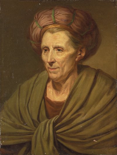Portræt af en kvinde, brystlængde, med brun turban og grønt sjal af Jean Baptiste Greuze
