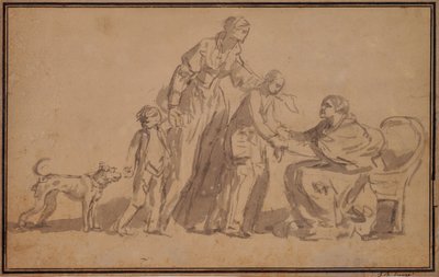 To børn og mor budt velkommen af en gammel sygeplejerske af Jean Baptiste Greuze