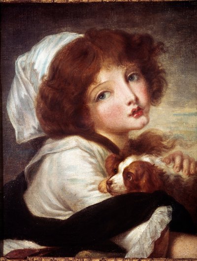 Ung pige med lille hund Maleri af Jean Baptiste Greuze (1725-1805) Paris fra det 18. århundrede, Musee Cognacq Jay. af Jean Baptiste Greuze