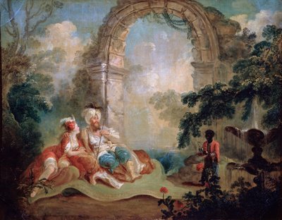 Tyrkisk Pasha og Odalisque, slutningen af det 18. eller begyndelsen af det 19. århundrede.. af Jean Baptiste Hilair