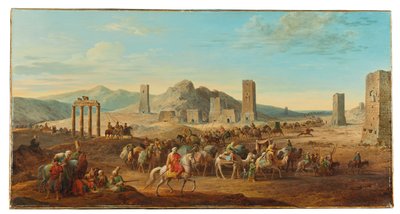 To campingvogne ved indgangen til dalen, der fører til Palmyra af Jean Baptiste Hilair
