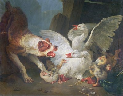En hund, der angriber gæs, 1769 af Jean Baptiste Huet