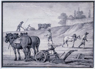 Landbrug: pløjescene. Tegning af Jean Baptiste Huet (1745-1811) 1700-tallets Paris, Louvre-museet af Jean Baptiste Huet