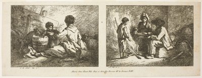 Børn med hund og får og bondefamilie ved et bål af Jean Baptiste Huet