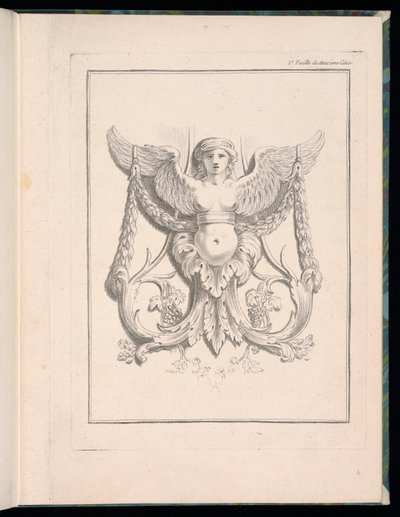 Design til en sfinx, pl. 2, Deuxieme Cahiers des arabesques dessinés par J.B. Huet... [Bog 2, Portfolios of Arabesques Designet af J.B. har] af Jean Baptiste Huet