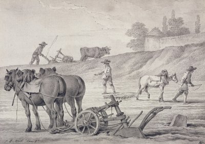 Pløjning af markerne (pen og blæk og vask på papir) af Jean Baptiste Huet