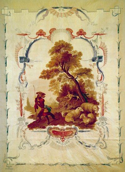 Ulven blev hyrde Illustration til fabel af Jean de La Fontaine. Gobelin af Jean Baptiste Huet (1745-1811) fremstillet hos Beauvais-fabrikkerne. Paris fra det 18. århundrede, nationale møbler. af Jean Baptiste Huet