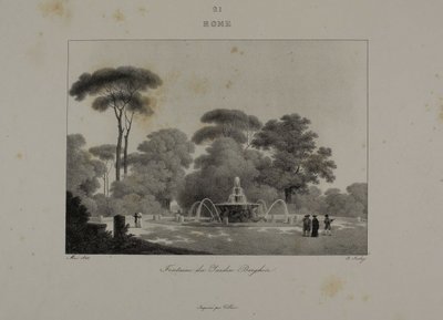 Springvand i haven til Villa Borghese, Rom af Jean Baptiste Isabey