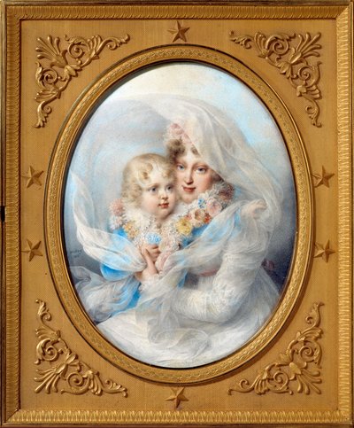 Portrætter af impress Mary Louise (1791-1847) og konge af Rom, Napoleon II, hertug af Reichstadt (1811-1832), søn af kejser Napoleon I (1769-1821) Maleri af Johannes Døberen Isabey (1767-1855 Privat samling) 1814 af Jean Baptiste Isabey