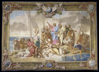 ""Det mirakuløse fiskeri"" Det Nye Testamente hængende i uld og silke Manufacture royale des Gobelins, værksted af Jean Lefebvre, efter Jean Jouvenet (1644-1717) af Jean Baptiste Jouvenet