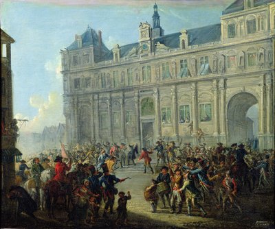 Mordet på Jacques de Flesselles på rådhusets trappe 14. juli 1789 af Jean-Baptiste Lallemand