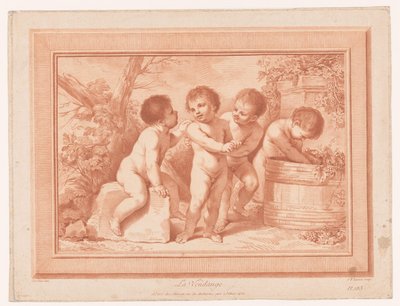 Fire putti med en vintønde La Vendange (titel på objekt) af Jean Baptiste Lucien