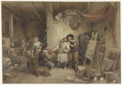 Adriaen Brouwer med sin elev J. van Craesbeek af Jean Baptiste Madou