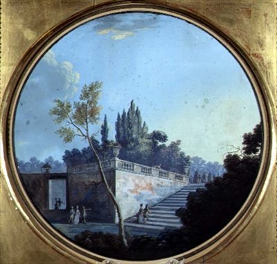 Klassisk have, muligvis i Versailles (akvarel og gouache på papir) af Jean Baptiste Marechal