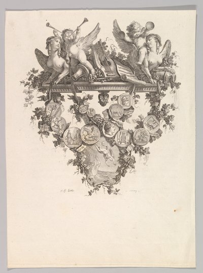 Vignette med sfinxer og putti, 1779. af Jean Baptiste Marie Huet