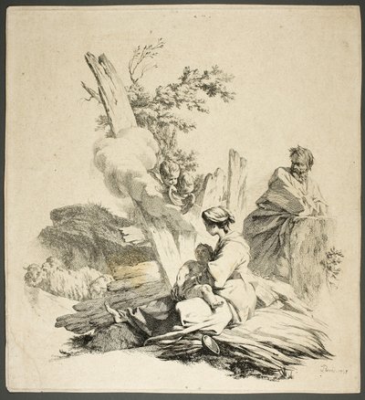 Den hellige familie med engle af Jean Baptiste Marie Pierre