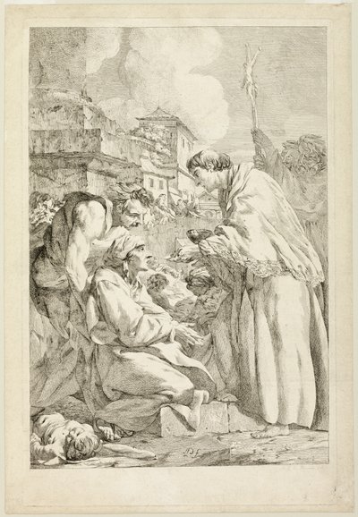 Sankt Charles Borromeo velsigner den pestramte af Jean Baptiste Marie Pierre