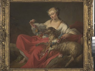 Favoritlammet (Le Mouton Favori) (olie på lærred) af Jean Baptiste Marie Pierre