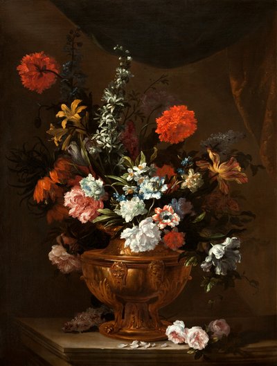 Blomster i en skulptureret vase af Jean Baptiste Monnoyer