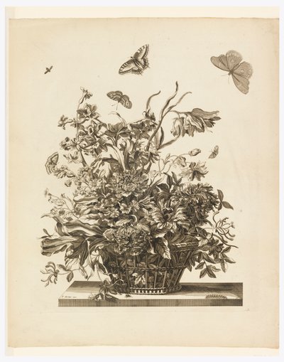 Tallerken 10, fra sæt med blomster i en kurv af Jean Baptiste Monnoyer