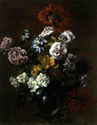 Stilleben af blomster i en glasvase (olie på lærred) af Jean Baptiste Monnoyer