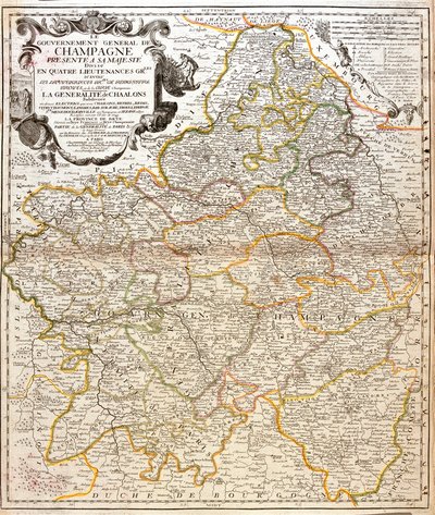Kort over Champagne (Frankrig) (Gravering af Jean Baptiste Nolin
