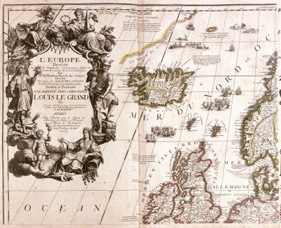 Kort over Island og de nordlige britiske øer i Nordsøen af Jean Baptiste Nolin