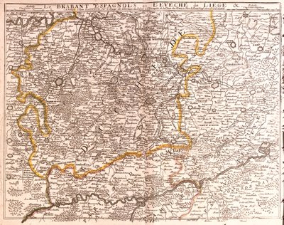 Kort over Spansk Brabant (flamsk og vallonsk Brabant) og bispedømmet Liège (Belgien) (gravering af Jean Baptiste Nolin