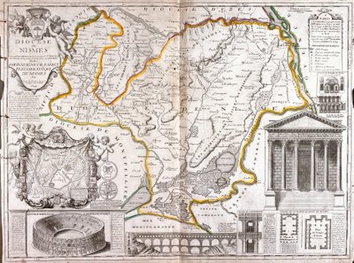 Kort over bispedømmet Nimes (Frankrig) (gravering af Jean Baptiste Nolin