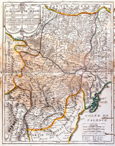 Kort over Kongeriget Aragon (Spanien) (Gravering af Jean Baptiste Nolin