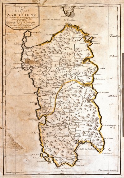 Kort over kongeriget Sardinien (Italien) (gravering af Jean Baptiste Nolin