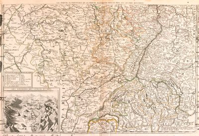Kort over området omkring Rhinen (Tyskland, Schweiz, Frankrig) (Gravering af Jean Baptiste Nolin
