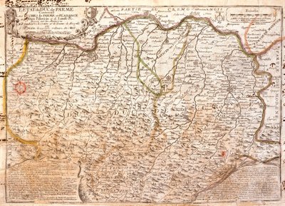 Kort over området i Parma (Italien) (Gravering af Jean Baptiste Nolin