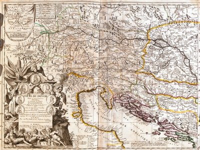 Kort over Donau-flodens løb i Tyskland (gravering af Jean Baptiste Nolin