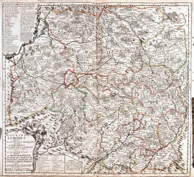 Kort over bispedømmet Limoges (Frankrig) (Gravering af Jean Baptiste Nolin