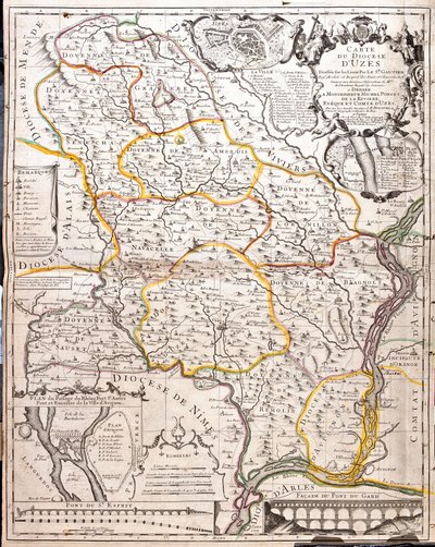 Kort over bispedømmet Uzes (Frankrig) (gravering af Jean Baptiste Nolin