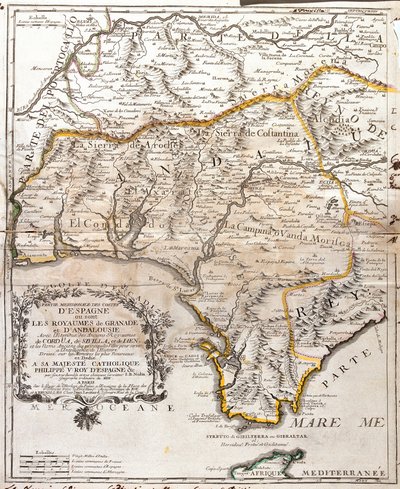 Kort over kongerigerne Granada og Andalusien (Spanien) (Gravering af Jean Baptiste Nolin
