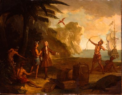 Amerika - En europæisk købmand, der forhandler med indianere om en tønde tobak og andre varer, 1724 af Jean Baptiste Oudry