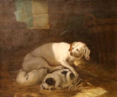 Hund, der ammer sine hvalpe. af Jean Baptiste Oudry