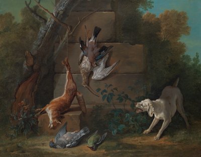 Dog Guarding Dead Game, 1753. af Jean Baptiste Oudry